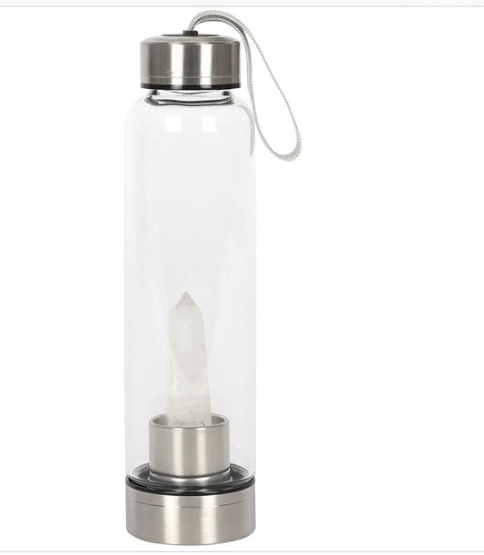 Clear quartz point crystal bottle
